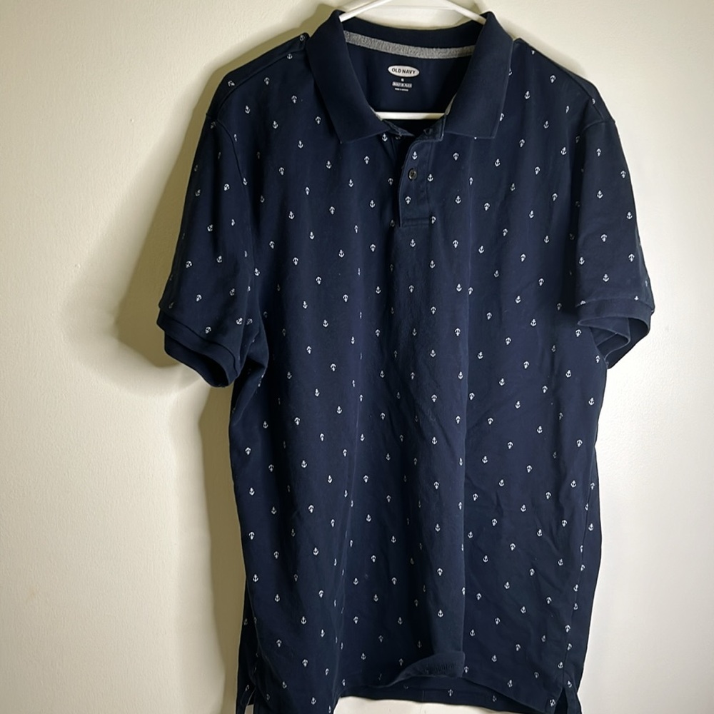 Old Navy short sleeve polo size XL white anchors blue preppy vacation  summer
